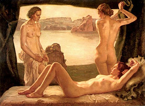 "By the Water" - Ernst Liebermann. Oil on canvas. Circa 1938.