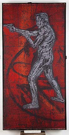 "Oedipus" - Patrick Merrill. 2001. Second panel of diptych. 60"x 30" Woodcut, copper foil intaglio, and collograph. 