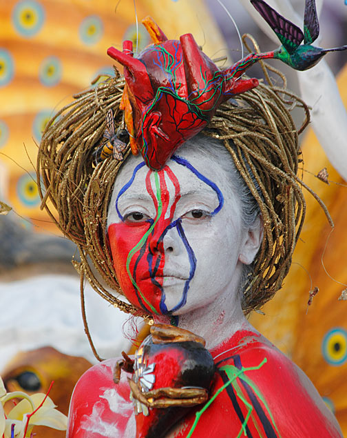 Portrait of artist Johanna Aguilar. Photograph - Mark Vallen 2011 ©. Aguilar won third prize for her Day of the Dead altar at the 2011 festival. I photographed her as she struck a pose as a living model in her altar's surrealistic tableau.