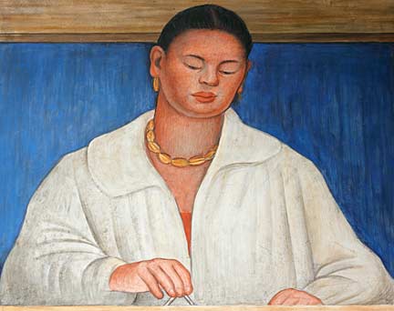 Rivera's portrait of artist Marion Simpson, a detail from Rivera's "The Making of a Fresco". Photo/Mark Vallen ©