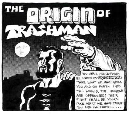  "The Origin of Trashman" - Spain Rodriquez. 1970. Pen and ink. Page one from Subvert Comics #1.