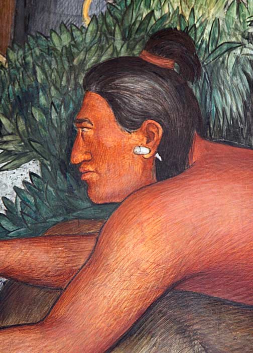 Detail of Ohlone hunter dressing a slain deer. Photo by Mark Vallen ©.