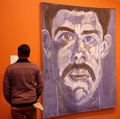 Self-Portrait in Blue - Roberto Chavez. Oil on panel. 1963. Photo by Mark Vallen ©.