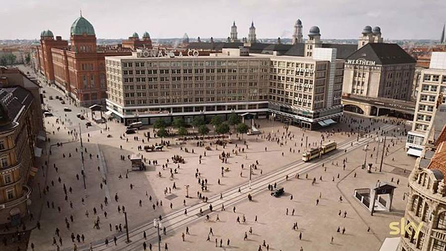 The digital recreation of Berlin's Alexanderplatz from Babylon Berlin.